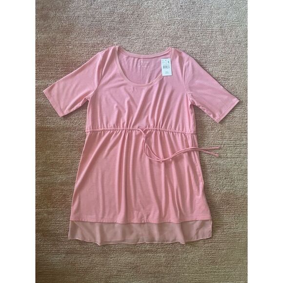 Motherhood Maternity Pink Tunic Top S Scoop Neck Half Sleeve Sheer Hem New - Picture 1 of 7